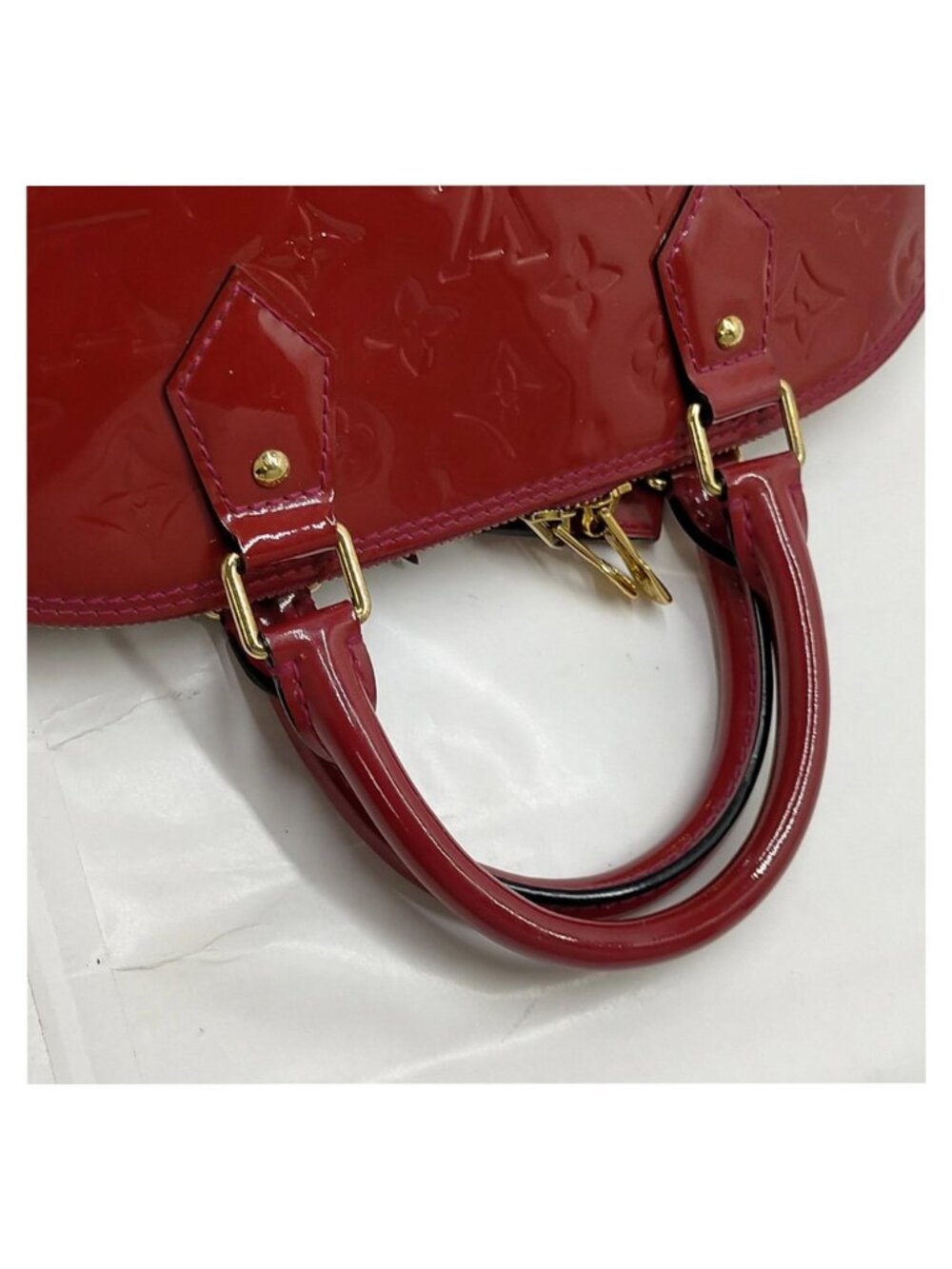 Authentic Louis Vuitton Alma GM Vernis Red Patent Leather Satchel Handbag LV - Picture 6 of 16